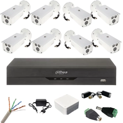 Complete surveillance system 8 Dahua outdoor cameras 2MP IR 80m, DVR 8 channels, mounting accessories