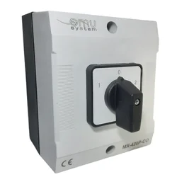 Comutator 20A 4kw 1-0-2 4 poli 400V AC IP65 industrial aplicat casetat  pentru transfer manual