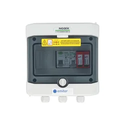 Conexión del cuadro fotovoltaicoAC hermético IP65 EMISOR con descargador de sobretensiones AC tipo Dehn 2, 20A 1-F, RCD tipo A 40A/300mA