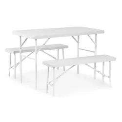 Conjunto de catering mesa 120 cm 2 banco conjunto de banquete - blanco