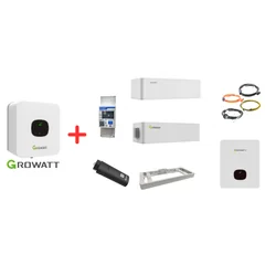 Conjunto GROWATT: Inversor Híbrido MIN-3000TL-XH 1-fazowy + Bateria 5 kWh + BDC 95045-A1 + Base + Cabos + Medidor Inteligente + WiFi + Caixa de Backup