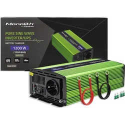 Convertidor Qoltec Convertidor de voltaje Monilith | carga de batería | SAI | 600W |1200W | 12V a 230V | Seno puro
