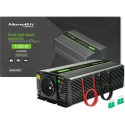 Convertidor Qoltec Convertidor de voltaje monolito | 600W | 1200W | 12V a 230V | Seno puro