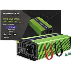 Convertor Qoltec Convertor de tensiune Monilith | încărcarea bateriei | UPS | 600W |1200W | 12V până la 230V | Sinusul Pur