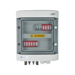 Cuadro de distribución hermético EMITER CC/CA con descargador de sobretensiones CC Dehn 1000V tipo 2, 2 x cadena fotovoltaica, 2 x MPPT, descargador de sobretensiones CA tipo 2, B16A %p6/ %