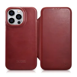 Custodia in pelle per iPhone 14 Pro Max con flip magnetico MagSafe CE cera all'olio Pelle premium Bordeaux