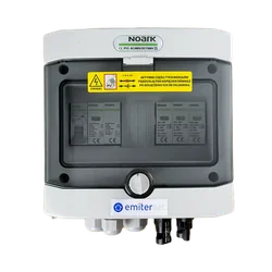 PV switchboard connectionDCAC hermetic IP65 EMITER with DC surge arrester Noark 1000V type 2, 1 x PV chain, 1 x MPPT // limit.AC Noark type 2, 10A 1-F