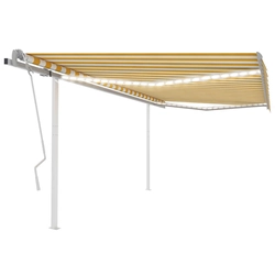 Manually retractable awning with LED, 4x3.5 m, yellow / white