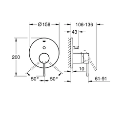 Essence single-lever mixer for two water outlets, chrome, flush-mounted wall mounting, ceramic cartridge 46 mm, metal rosette, metal