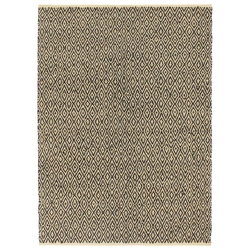 Hand-woven Chindi rug, leather and cotton, 80x160 cm, black