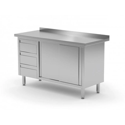 Wall table, cabinet with three drawers and sliding doors - drawers on the left side 1300 x 600 x 850 mm POLGAST 138136-L 138136-L