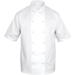 White unisex chef's sweatshirt with short sleeves