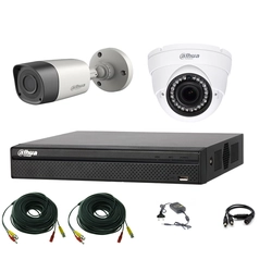 Dahua HDCVI gemengd professioneel videobewakingssysteem, 2 camera's 2MP IR Smart 20m met DVR DAHUA 4 kanalen, accessoires, live internet