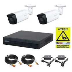 Dahua novērošanas komplekts 2 HDCVI kameras 2MP IR 40m Objektīvs 2.8mm, DVR WizSense 4 Kanāli 1080N/720p, uzstādīšanas piederumi + DĀVANA Rovision uzlīme