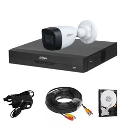 Dahua övervakningssats, 1 kamera 2MP, lins 2.8mm, IR 30m, DVR 4 kanaler, 5MP, 1 x HDD, tillbehör