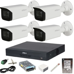 Dahua surveillance system 4 cameras, 2 Megapixels, Color at night, Dahua DVR 4 channels, accessories included + HDD 1TB, for viewing car registration numbers up to 15m