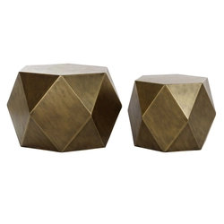 Sada 2 kovových stolů DKD Home Decor Gold (68 x 68 x 45,5 cm) (2 ks) (53 x 53 x 41 cm)
