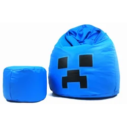 Pouf Armchair XXL Blue Smiley with a footrest