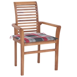 Dining chairs with checkered cushions, 2pcs, teak