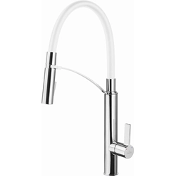 Deante Gerbera kitchen faucet with a white pull-out spout