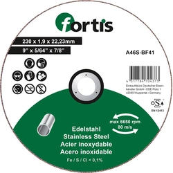 Cutting disc stainless steel 230 x 1,9mm straight FORTIS