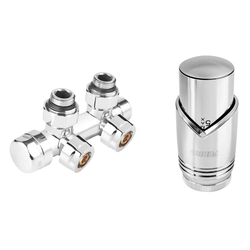 Decorative combined thermostatic set, angular, chrome