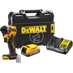 DeWalt DCF850E1T-QW акумулаторен ударен винтоверт с държач за битове 18 V | 206 Nm | 1/4 инча | Карбон без четки | 1 x 1,7 Ah батерия + зарядно | ЦСТАК в куфар