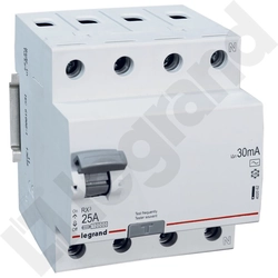 Disjuntor de corrente residual Legrand 4P 25A 0,03A Tipo AC RX3 402062