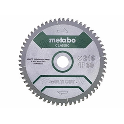 Δισκοπρίονο Metabo 216 x 30 mm | αριθμός δοντιών: 60 db | Πλάτος κοπής: 2,4 mm