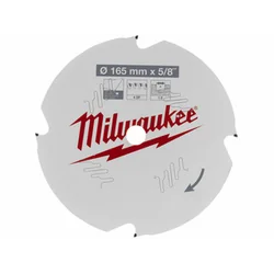 Δισκοπρίονο Milwaukee 165 x 15,87 mm | αριθμός δοντιών: 4 db | Πλάτος κοπής: 2,2 mm