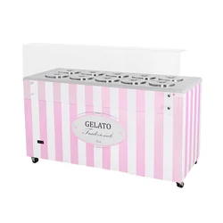 Distributore di gelato | conservatore | retrò | 10 vasca | cuvette rotonde | 1503x670x895 mm | GELATO POZETTI 10 ROSA