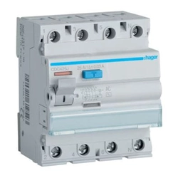 Disyuntor de corriente residual 3P+N 25A 30mA 6kA AC Hager CDC425J