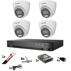 Dohledový systém Hikvision s kamerami 4 Poc, ColorVu 8MP, Barevné světlo 40M, Objektiv 2.8mm, DVR s 4 kanály 8 Megapixely, příslušenství