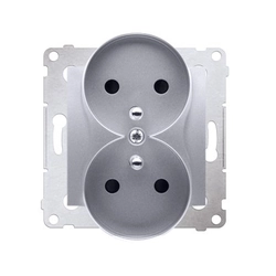 Double earthed plug socket with shutters for NATURE FRAME (module)16A, 250V AC, screw terminals silver matt Simon54