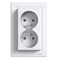 Double socket with earthing, monoblock, white ASFORA