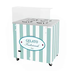 Dozator de inghetata | vitrina inghetata | conservator | retro | 4 cada | cuve rotunde | 843x670x895 mm | GELATO POZETTI 4 PASTA