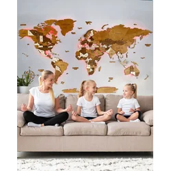 Dřevěná mapa světa podsvícená LED 3D Sikorka® 250x125cm Latte