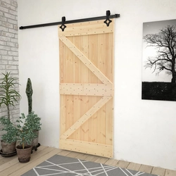 Drzwi przesuwne z osprzętem, 80x210 cm, lite drewno sosnowe