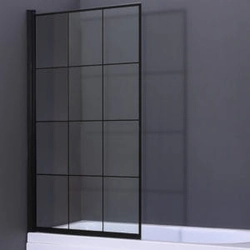 Duso Badewannenabtrennung, einteilig, schwarzes Muster, A6 80x140- transparentes Glas