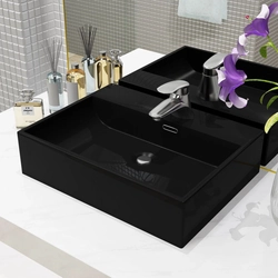 Ceramic washbasin with a tap hole, 51.5 x 38.5 x 15 cm, black
