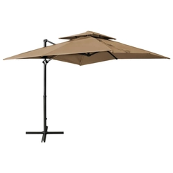 Hanging umbrella with double canopy, 250x250 cm, taupe color