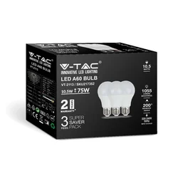 E27 Białe żarówki LED - RTL - GLS - 3PC Opakowanie - IP20 - 10.5W - 1055 Lumeny - 3000K