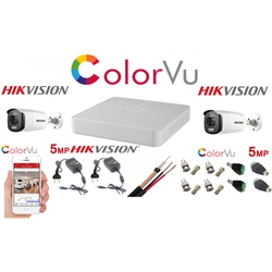 Professional surveillance system Hikvision Color Vu 2 cameras 5MP IR40m DVR 4 channels full accessories