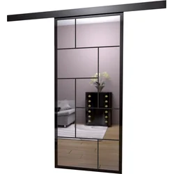 SLIDING DOORS 850X2100 ALUMINUM BLACK FILLING SILVER MIRROR (TETRIS) 3 3