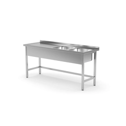 Reinforced table with two sinks without a shelf - chambers on the right side | 1700x600x850 mm