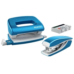 Stapler and punch set, 10 sheets, metal, LEITZ Wow Mini, blue