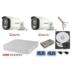 Hikvision surveillance system 2 cameras 2MP Ultra HD Color VU full time (color at night) DVR 4 channels, accessories