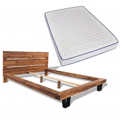 Bed with memory mattress, solid acacia wood, 140x200 cm