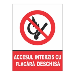 PVC signpost - No access with open flame, 20x26 cm