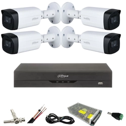 Kit with 4 Dahua surveillance cameras 5 MP, IR 80M, lens 3.6mm, Starlight, DVR Dahua 4 channels, 5 MP, Accessories